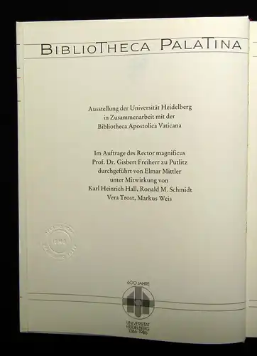 Bibliotheca Palatina Katalog zur Ausstellung vom 8. Juli bis 2. November 1986 mb