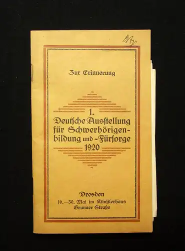 1. Deutsche Ausstellung für Schwerhörigenbildung u -Fürsorge 1920 Altes Handwerk