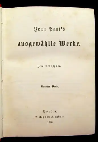 Jean Paul´s ausgewählte Werke 16 Bde. in 8 komplett 1865 Gesamtausgabe Literatur