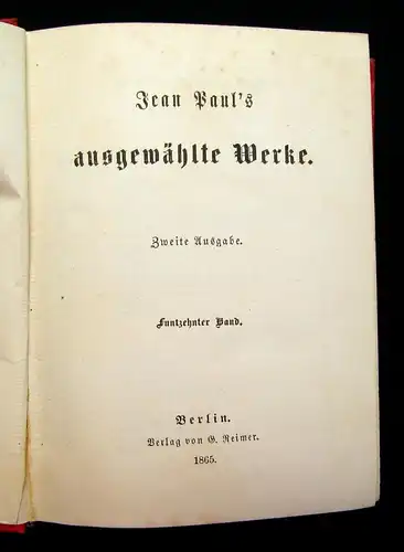 Jean Paul´s ausgewählte Werke 16 Bde. in 8 komplett 1865 Gesamtausgabe Literatur