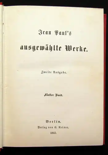 Jean Paul´s ausgewählte Werke 16 Bde. in 8 komplett 1865 Gesamtausgabe Literatur