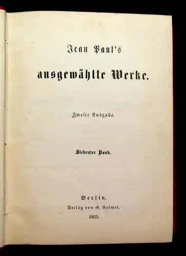 Jean Paul´s ausgewählte Werke 16 Bde. in 8 komplett 1865 Gesamtausgabe Literatur