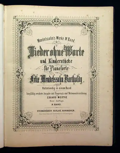 Mertke Mendelssohn 5 Bde. in 2 um 1880 Lieder ohne Worte und Kinderstücke js