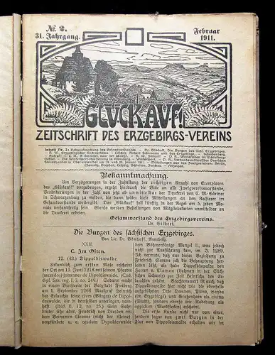 Kabisch 12 Hefte Glückauf Zeitschrift des Erzgebirgsvereins 31. Jhg. 1911 mb