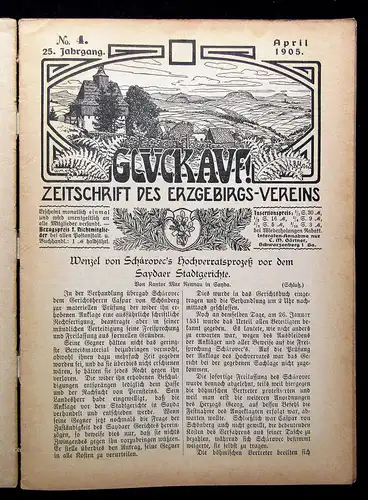 Möckel 12 Hefte Glückauf Zeitschrift des Erzgebirgsvereins 25. Jhg. 1905 mb