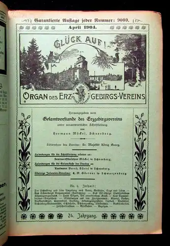 Möckel Glückauf Organ des Erzgebirgsvereins Jahrgang 24-26, 36 Hefte 1904-1906