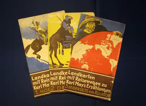 Landkarten mit Reisewegen zu Karl May`s Erzählungen 3 Karten komplett um 1935 js