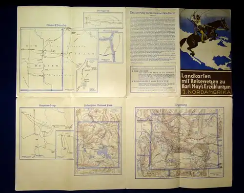 Landkarten mit Reisewegen zu Karl May`s Erzählungen 3 Karten komplett um 1935 js