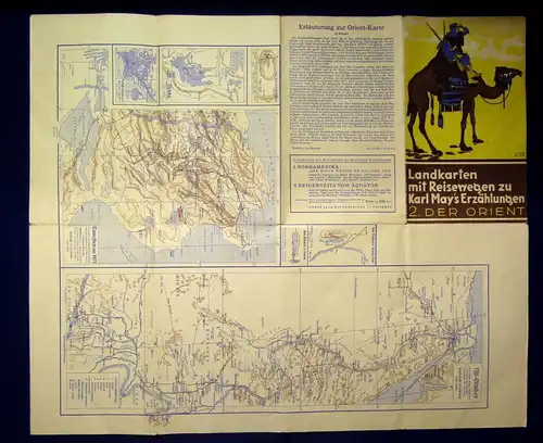 Landkarten mit Reisewegen zu Karl May`s Erzählungen 3 Karten komplett um 1935 js