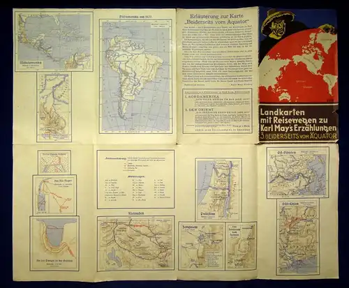 Landkarten mit Reisewegen zu Karl May`s Erzählungen 3 Karten komplett um 1935 js