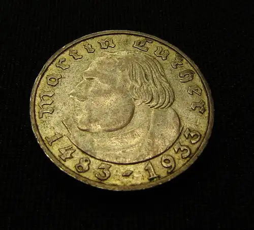 Münze 2 Reichsmark 450 Jahre Luther 1933 625er Silber  fast vorzüglich ca.25cm
