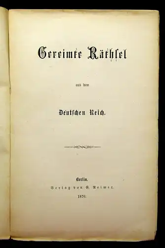 Pfizer Gereimte Räthsel aus dem deutschen Kaiserreich 1876 Geschichte mb