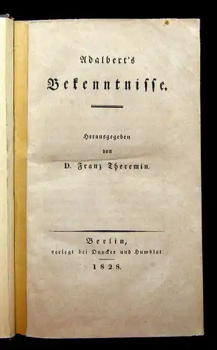 Theremin Adalberts Bekenntnisse 1828 Belletristik Literatur Lyrika Duncker mb