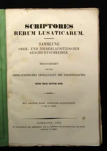 Scriptores Rerum Lusaticarum Sammlung Oberlausitzer Geschichtsschreiber 1852 js