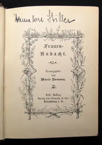 Romany, Marie Frauen- Andacht um 1890 Literatur Belletristik Erzählungen