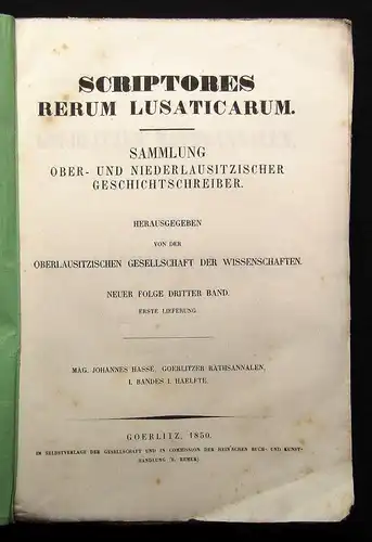 Scriptores Rerum Lusaticarum Sammlung Oberlausitzer Geschichtsschreiber 1850 js