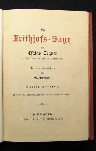 Berger Die Frithjofs- Sage Esaias Tegner um 1880 dekorativer Einband Literatur