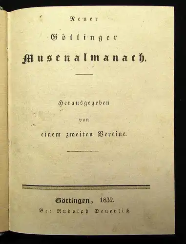 Neuer Göttinger Musenalmanach 1832 Ex Libris Adolf Spamer Goldschnitt