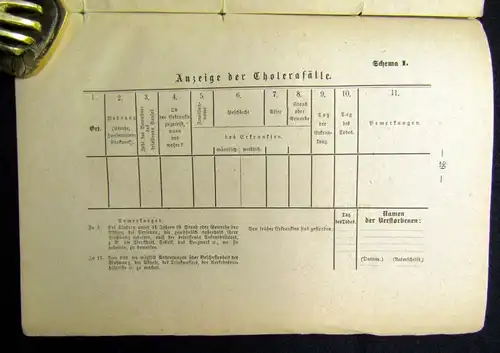 Untersuchungsplan der Erforschung der Ursachen der Cholera Or.Ausg. selten 1873