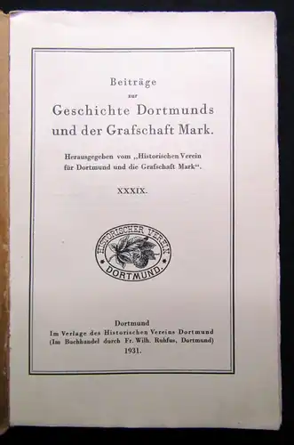 Winterfeld Geschichte Dortmunds und der Graffschaft Mark XXXIX. 1931 Geschichte