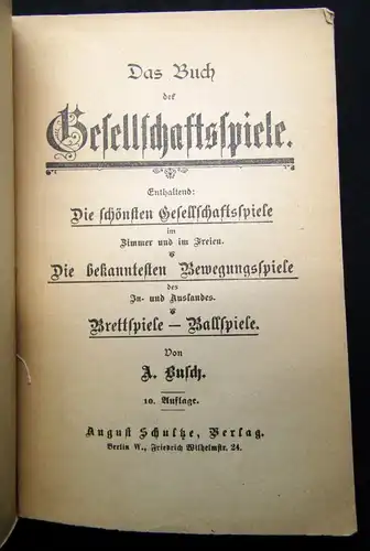 Busch Das Gesellschafts-spielbuch und Allerhand Kunststücke um 1900 Experimente