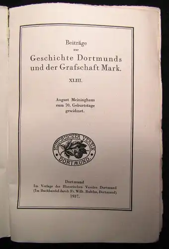 Beiträge zur Geschichte Dortmunds und der Graffschaft Mark XLIII 1937 Geschichte