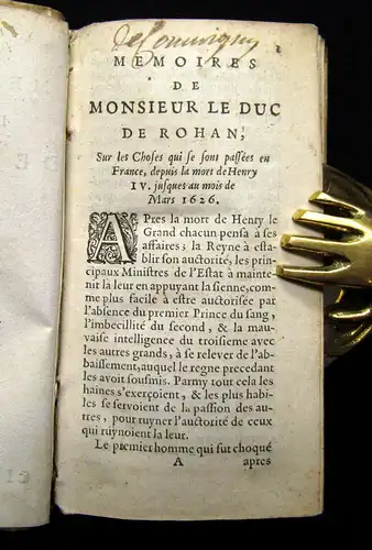 Rohan, Henri de 1644 Les Memoires du duc de Rohan. - 3 Teile in 1 Bd.