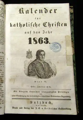 Sulzbacher Kalendersammlung 1861-1864 mit zahlreichen Holzstichen und Tabellen