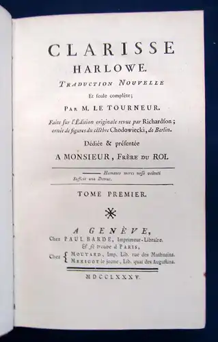 Chodowiecki/ Richardson Clarisse Harlowe. Traduction nouvelle 10 Bde 1785-86 sf