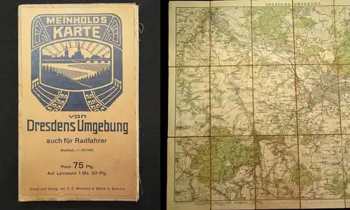 Meinholds Karte von Dresdens Umgebung 53 x 66 cm um 1915 Ortskunde Führer Guide