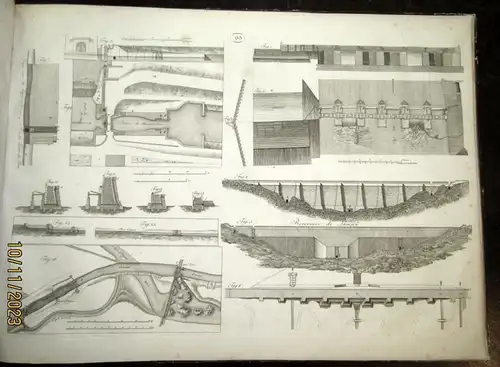 32 Tafeln über Wasserbau Tafel 69-101 Kupferstich 50 x67 cm um 1800
