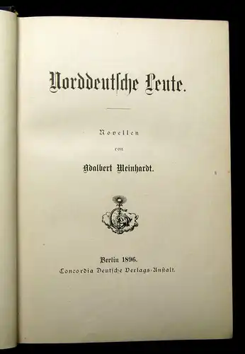 Meinhardt Norddeutsche Leute Novellen 1896 Selten Literatur Belletristik