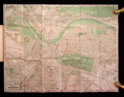 Bär der gute Plan von Dresden mit Straßen- Verzeichnis 50 x 65 cm um 1925 Guide