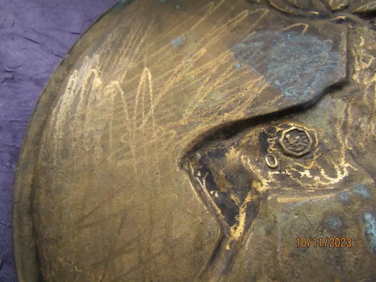 Oehme Erich Bronze Relief Teller mit Hirsch Lauchhammer Kunstgießerei 41,5 cm 12