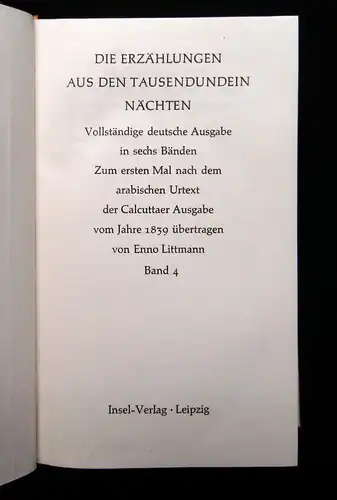 Littmann, Enno 1854 Die Erzählungen aus den Tausendundein Nächten - 6 Bde.