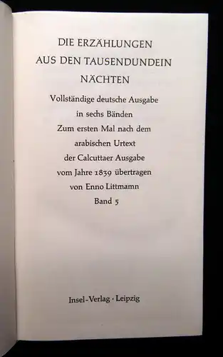 Littmann, Enno 1854 Die Erzählungen aus den Tausendundein Nächten - 6 Bde.