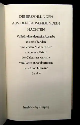 Littmann, Enno 1854 Die Erzählungen aus den Tausendundein Nächten - 6 Bde.