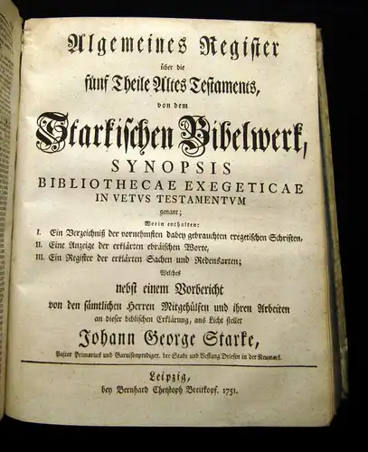 Starke, Chr. 1744 Synopsis - Kurzgefasster Auszug der gründlichen und nutzbaren