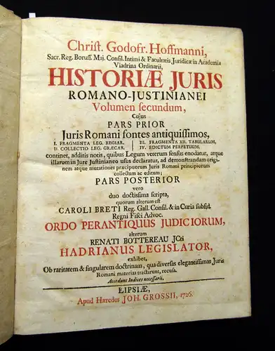 Hoffmann 1726-1734 Historiae Juris Romano-Justinianei - 2 Bde.