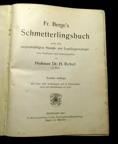 Fr. Berges Schmetterlingsbuch 1910 Lepidopterologie, Zoologie, Naturwissenschaft