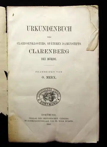 Urkundenbuch des Clarissenklosters, späteren Damenstiftes Clarenberg bei Hörde