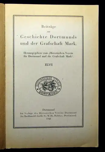 Luise von Winterfeld Beiträge zur Geschichte und der Graffschaft Mark XLVII 1948