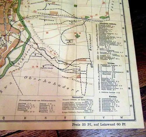 Straßenplan der Kreisstadt Zwickau 51 x63 cm um 1915 Ortskunde Führer Guide