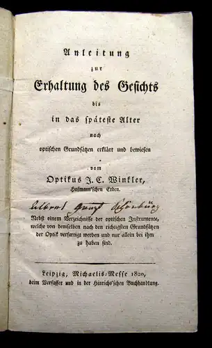 Winkler 1812 Anleitung zur Erhaltung des Gesichts bis in das späteste Alter...