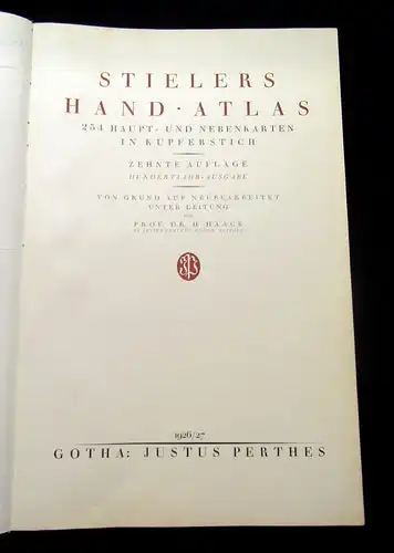 Stieler 1926/1927 Stielers Hand-Atlas - 254 Haupt- und Nebenkarten in Kupfer