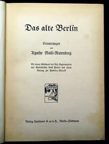 Nalli-Rutenberg Das alte Berlin Erinnerungen um 1920 Geschichte Landeskunde