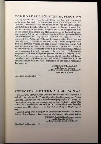 Agricola Vom Bergwerck 12 Bücher 1556, Faksimile 1978 Geschichte Erzählungen
