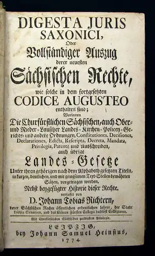 Richter Digesta Juris Saxonici vollst. Auszug derer neuesten sächs. Rechte 1774