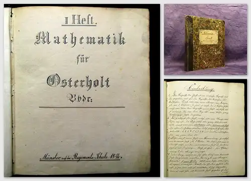 Mathematik für Osterholt 1.Heft 1855/56 Unikat selten Regimentschule in Münster