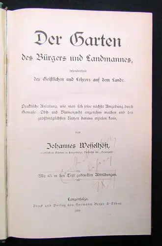 Wesselhöft Der Garten des Bürgers und des Landmannes 1884 Botanik EA
